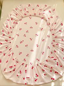 Juego de ropa de cama de 3 piezas, blanco con estampado de cereza, juego de ropa de cama suave y cómodo que incluye 1 sábana ajustable y 2 fundas de almohada, sin relleno, adecuado para dormitorio, dormitorios y uso doméstico, disponible en varios tamaños