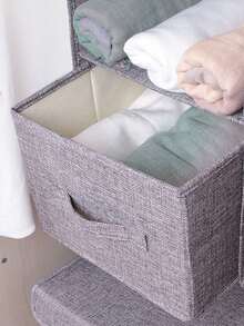 Hanging Wardrobe Storage Organizer - Foldable Hanging Storage Rack For Cabinets, Closets And Wardrobes, Space-Saving Bedroom Storage Solution With Drawer Shelves, Multi-Layer Non-Woven Hanging Storage Bags For Shoes, Clothes And Kitchen Items, Gray Linen Pattern Home, Room And Autumn Decor, Versatile Hanging Organizer