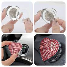 1 Stück Bling Druckstart-Knopf Abdeckung mit Strass, Herz-Druckstart-Knopf Abdeckung für Auto Dekoration, Diamant Motor-Startknopf Abdeckung Auto Innen Zubehör für Frauen & Mädchen