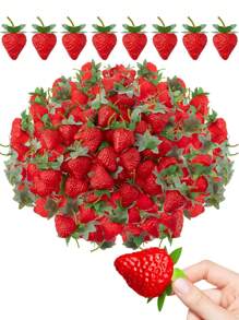 20个逼真塑料红色草莓装饰品，适用于家居、厨房、派对装饰、摄影道具 - 栩栩如生的仿真水果，四季皆宜的夏季装饰，适用于各种房间 - 逼真的草莓礼物，适合节日、生日、毕业典礼、仿真植物 - 紅色 - 查看 2