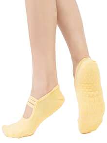 女士圆头三带浅口露背防滑健身、舞蹈、普拉提、瑜伽袜，款式 H10，秋季