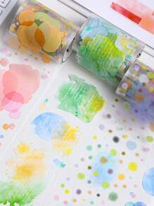 1 Roll PET Watercolor Gradient Washi Tape, Watercolor Series, Suitable For Gifts, Office, Home, Marking, Labeling, Classroom, Entertainment Toys, Student Planner Creative Vintage Decoration DIY Tapes Back To School