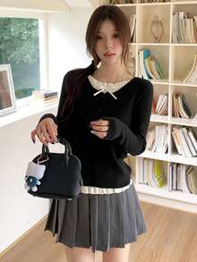 Spring New Ballet-Style Sweet Knitted Sweater, Long Sleeve T-Shirt, Slimming Layering Top, Coordinated Set