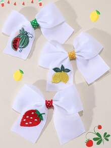 3pcs White Hair Bow For Girls Strawberry Watermelon Lemon Bowknot Polyester Grosgrain Cute Fruit Hair Clips Alligator Clips For Summer Daily Vacation Hair Accessories - White - View 1