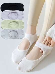 4 Pairs Women's Summer Solid Color Non-Slip Yoga/Indoor Backless Boat Socks For Workout - Multicolor - View 10