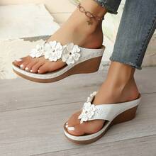 New Arrival Plus Size Export Wedding Lightweight Thong Wedge Heel Sandals For Women - White - View 2
