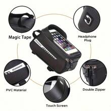 Waterproof Bicycle Handlebar Bag With Phone Holder - PU Material, Frame Front Pouch Fits Mountain Bike And Road Bike, Secure Zipper Closure, Black, Cycling Storage | Reflective Feature | Waterproof Bag, Bike Bag