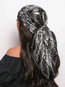 1 件女式 90 色方形围巾，优雅时尚佩斯利花卉印花头巾，适合休闲、街头服饰、装饰、头带、头巾