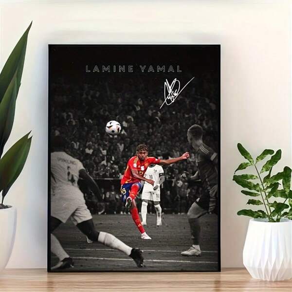 1pc Unframed Canvas Wall Art - Soccer Action Painting, Black & White Sports Decor With Vibrant Red & Yellow Accents, Dynamic Football Player Artwork For Sports Fans, Modern Home Office Decor, Motivational Decor | Modern Canvas Art | Unframed Artwork