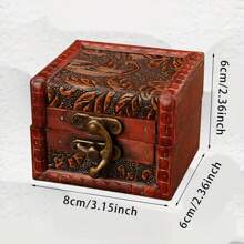 1pc Vintage houten sieradendoos - handgemaakte tijdloze kist, compacte, prachtige herinnering voor sieraden en antieke munthouder