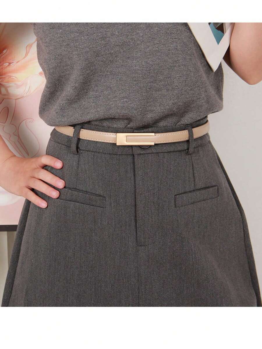 1 chiếc thắt lưng da giả có thể điều chỉnh màu sắc cổ điển dành cho nữ, đa năng để phối với quần, áo sơ mi, váy mùa thu, mùa Halloween - Màu Khaki - Xem 1