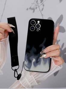 1 pièce Coque de protection en TPU noire avec motif à flamme couleur froide et 1 pièce Cordon tour de cou avec fermoir grenade noir, compatible avec les smartphones iPhone/Android, y compris iPhone 16 Pro Max, Galaxy A14, A54, A52, A31 4G, A23, Redmi Note 8 Pro, Note 11 Pro 4G, Note 12 4G, OPPO A54 - Multicolore - Voir 3