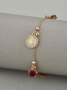 1 Peça Pulseira de Contas de Rosa em Estilo Boêmio de Férias - Pulseira Charmosa e da Moda, Presente de Joias Diárias para Mulheres, Joias de Verão para Mãe, Esposa, Amante, Melhor Amiga