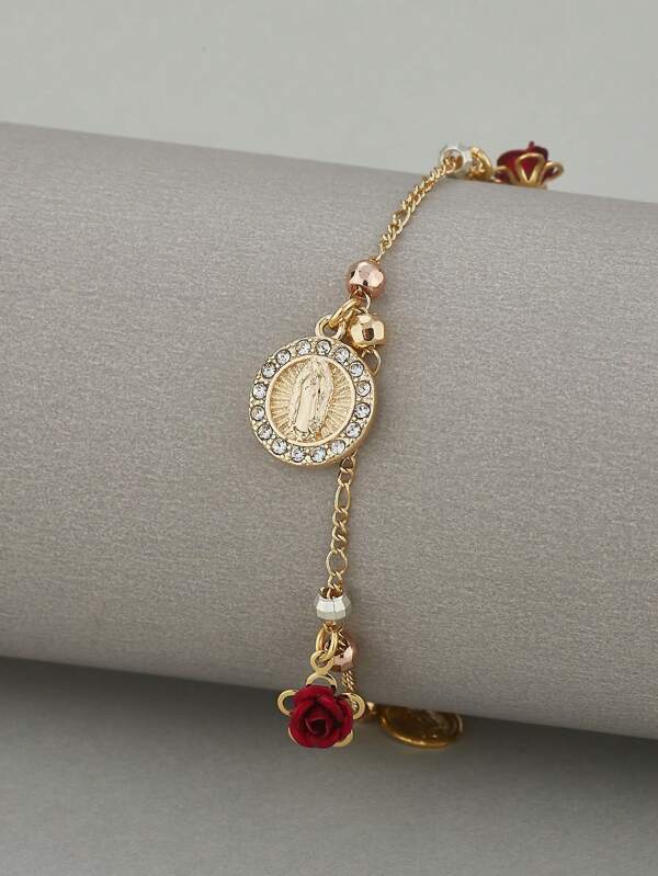 1 Peça Pulseira com Miçangas de Estilo Boêmio de Férias com Rosa - Pulseira Encantada da Moda, Presente de Joias Combinando com o Dia a Dia para Mulheres, Joias de Verão para Mãe, Esposa, Namorada, Melhor Amiga