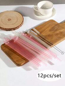 12pcs Reusable Straws With Cleaning Brush, Plastic Glitter Unbreakable Drinking Straw, For Travel Tumbler Replacement Straw, Water Bottle Accessories, 9" Long Hard Tumbler Replacement Straws For 20 OZ 30 Tumbler - Multicolor - View 10