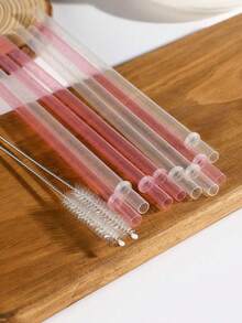 12pcs Reusable Straws With Cleaning Brush, Plastic Glitter Unbreakable Drinking Straw, For Travel Tumbler Replacement Straw, Water Bottle Accessories, 9" Long Hard Tumbler Replacement Straws For 20 OZ 30 Tumbler - Multicolor - View 2