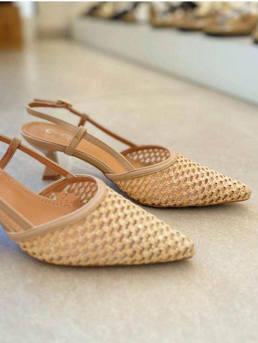 Women's Pointed Toe Hollow Design Adjustable Buckle Elegant Vintage High Heel Sandals Summer Sandals For Women - Khaki - View 1