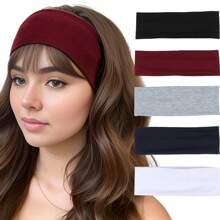 1/5 buc. bandă de păr sport antiderapantă pentru femei - bandă de păr lată, elastică, din material textil de culoare solidă, potrivită pentru alergare și sală, bandă de păr tip turban confortabilă și antiderapantă