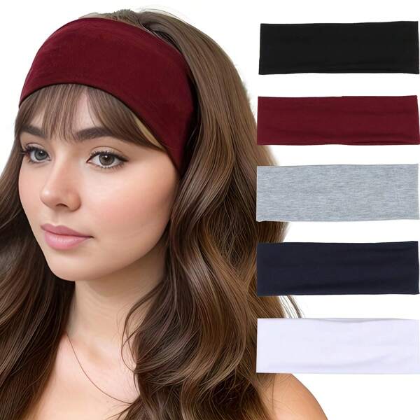 1/5 stuks antislip sporthoofdband voor vrouwen - brede, rekbare, effen stoffen haarband, geschikt voor hardlopen en sportschool, comfortabel en antislip tulbandhoofdband