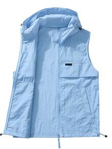 女士夏季轻薄连帽防晒背心，宽松休闲薄款夹克 - 淺藍色 - 查看 4