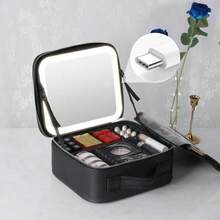 NetHong Large Makeup Bag With LED Mirror Vanity Case Beauty Box Make Up Travel Cosmetic Bag Holiday Essentials UK Back To School - Black - View 8