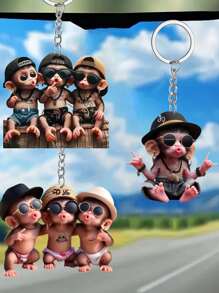 3 Stück Hip-Hop Affe, 2D Acryl Anhänger, sehr cooles Design, kann als multifunktionaler Schlüsselanhänger, Dekorationszubehör, Innenraum-Hängedekoration und DIY Rucksack-Anhänger verwendet werden, perfekt, ohne Batterie erforderlich [Das Produkt muss manuell installiert werden.] Halloween Zubehör Lehrertag Weihnachtsgeschenkideen Taschenzubehör Ausweishalter Autozubehör Taschenanhänger