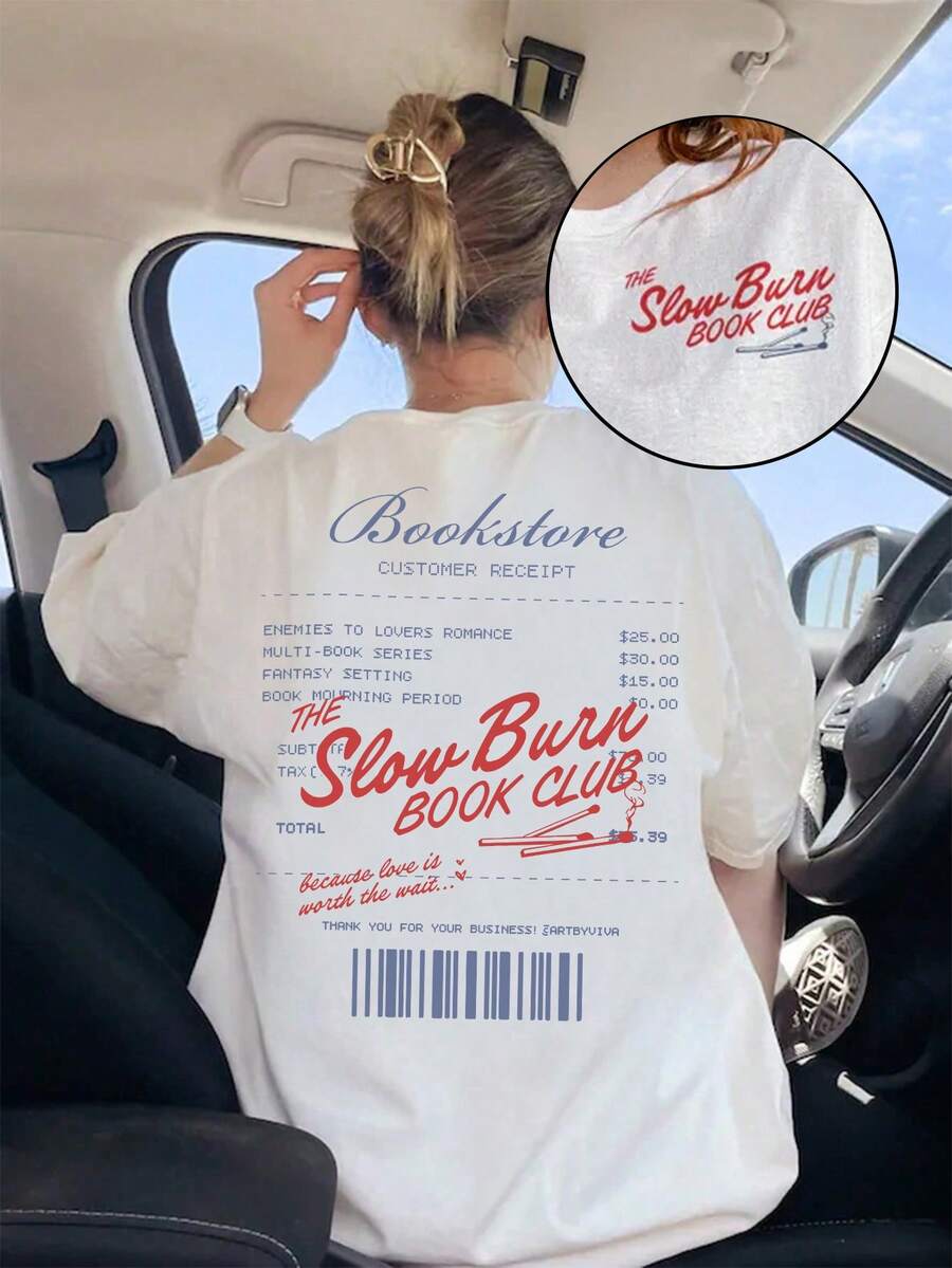 Oversize Loose Comfort Casual Women's Short Sleeve, Slow Burn Readers Club Comfort Color Graphic T-Shirt - Booktok Shirts, Booktok Gifts, Booktok Gifts, Reading T-Shirts For Playtime, Everyday Casual, Vacation Wearing - White - View 1