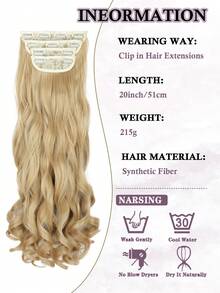 Clip In Hair Extensions, 20 Inch Long Wavy 4PCS Hair Extensions Natural Soft Synthetic Fiber High Temperature Heat Resistance Clip In Hairpieces For Women Weddings Party Daily Use - Gold - View 2