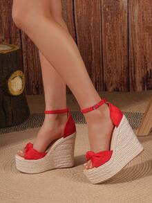 Women's New Style Beach Vacation Comfortable Rope Wedge Sandals, Elegant And Versatile - Red - View 3