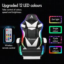 ALFORDSON Gaming Massage Chair, Massage Racing Chair With LED, Ergonomic Desk Chair With 150° Tilt, Retractable Footrest, PU Leather, Height Adjustable, 180 Kg Load Capacity - 白色 - 查看 4