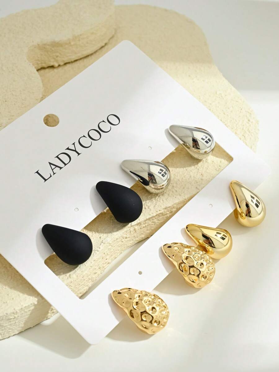 LADYCOCO 4 Pasang Anting-Anting Bentuk Tetesan Air Mata yang Modis & Elegan, Cocok untuk Pemakaian Sehari-hari Wanita, Kencan, dan Pesta