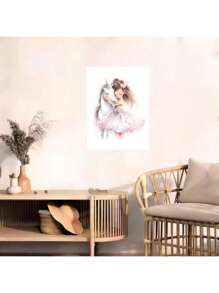 1/6PCS Optional Frame Posters Wall Arts Modern Pink Ballerina Girl Unicorn Butterfly Poster Kids Room Decorative Posters Wall Bedroom Decor ,Wall Art With Frame