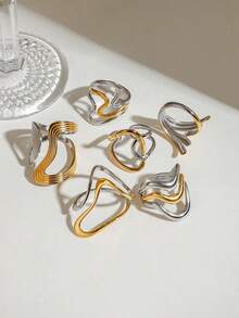 6pcs 14K Gold Plated Stainless Steel Women Geometric Rings - Personalized Rings - View 4