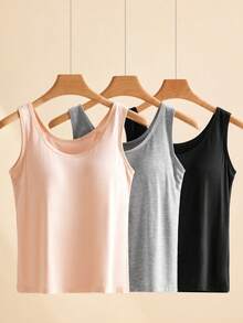 3 件套女士瑜伽外套吊带背心带文胸，Modol 面料圆领防闪烁运动休闲背心，健身 - 彩色 - 查看 2