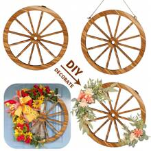 3 Pcs Wooden Wagon Wheel Decor, 3 Inch Vintage Western Style Wall Art, Farmhouse Wagon Wheel Rustic Yard Hanging Decor For Garden, Home, Bar, Garage