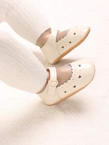 1 Pair Infant 0-1 Years Old Princess Flat Shoes With Soft Rubber Sole, Solid Color For Spring/Autumn