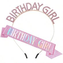 Conjunto de faja de cumpleaños, corona y diadema con strass - Accesorios de cumpleaños feliz para mujer - Multicolor - Ver 21