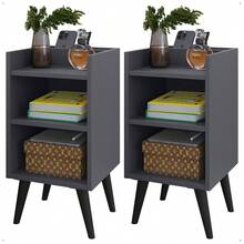 Kit With 2 Bedside Tables With Retro Legs And Compact Max Cell Phone Holder - Xám - Xem 2
