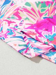 Women's Floral Print V-Neck Ruffle Trim Short Sleeve T-Shirt, Fashionable Pullover Top For Summer