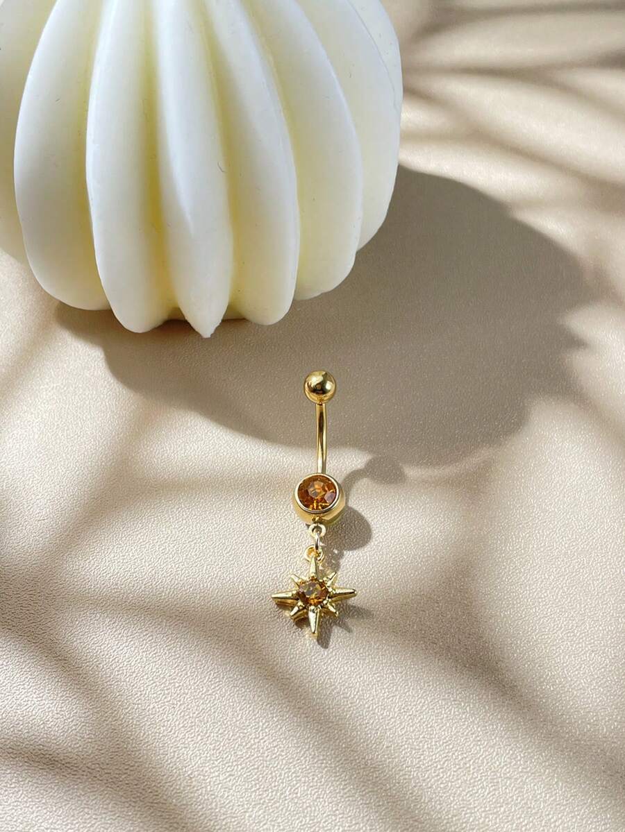 1 chiếc mặt dây chuyền hình ngôi sao 8 cánh đính đá Niche Alloy, khuyên rốn bằng thép không gỉ, trang sức gợi cảm đa năng, phù hợp cho múa bụng, hộp đêm, bãi biển, ngày Valentine, lễ hội hóa trang và đeo hàng ngày. - Khói vàng - Xem 1