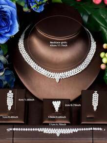 1 conjunto de joias de nicho elegante estilo francês com zircônia cúbica incrustada para festa de casamento, conjunto de joias para noite, colar, brincos, pulseira, 4 peças