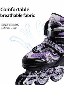 FREE STAR 时尚黑紫色直排轮滑鞋，高端模压工艺，尺码可调节，高回弹PU轮，时尚酷炫，柔软鞋套，适合初学者，男女通用户外直排轮滑鞋，升级版 - 紫色 - 查看 4