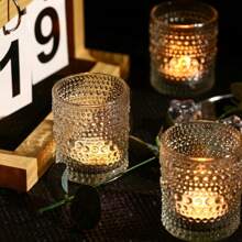 [12pcs/Set] Wish Glass Candle Holders, 2"X1.5"X2.5" Transparent Dotted Textured Lead-Free Thick Glass Small Night Light Candle Cups, Holiday Decorations (Valentine's Day/Christmas/Birthday/Wedding/Home Decor) Ins Style Ritual Sense Candle Holders, Party Table Decor