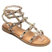Square Studded Flat Sandals - Modern Gladiator Style - Snake - View 2