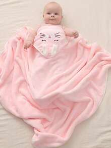 Unisex Baby Bath Towel , Animal Face Hooded Baby Cape Towel, Unique Animal Design, Super Soft Newborn Bathrobe, All Seasons, Children's Soft Coral Cartoon Bathroom Supplies, Bath Wrap Blanket - Pink - View 6