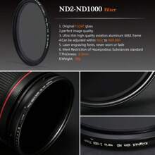 KnightX KnightX ND2-ND1000 ND ND2 ND4 ND8 ND16 ND32 ND400 Adjustable Neutral Density Optical Glass Filter Fader - 52mm/58mm/62mm/67mm Sizes For Canon & Nikon Cameras - Enhances Light Intensity & Color Preservation