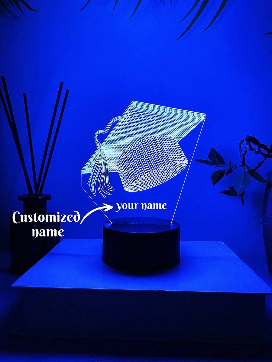 1個個性化畢業3D幻象夜燈,可變換RGB顏色,高中與大學畢業派對裝飾,畢業帽設計,畢業紀念品,壓克力夜燈房飾 - 彩色 - 查看 1