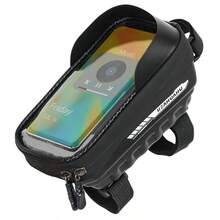 Bolsa de cuadro frontal de bicicleta EVA, bolsa de bicicleta con pantalla táctil, funda impermeable para teléfono MTB, accesorios de bicicleta PU, compatible con teléfonos de 7 pulgadas - Negro - Ver 8
