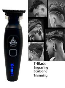 Kemei KM-1747 Tondeuse à cheveux professionnelle Nouvelle tondeuse à barbe électrique pour hommes Lame T à coupe zéro Tondeuse à cheveux avec espaceur de 0 mm Tondeuse sculptante pour barbier Utilisation domestique Cadeau d'anniversaire pour hommes Design