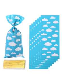 50pcs Blue Sky And White Cloud Color Printing OPP Flat Pocket Food Packaging Candy Biscuits Popcorn Tapping Pocket